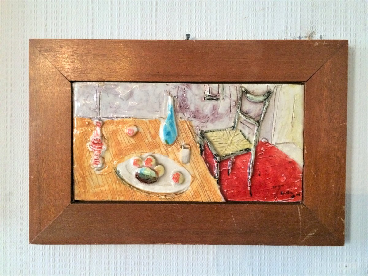 Céramique encadrée. "Interieur". Italie. Années 60.