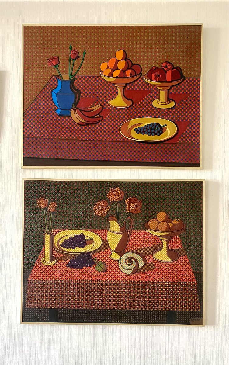 Paul Buyssens (1897, Ghent–1994, Switzerland). Pair Of Paintings Titled “still Life.” Pointillism. 