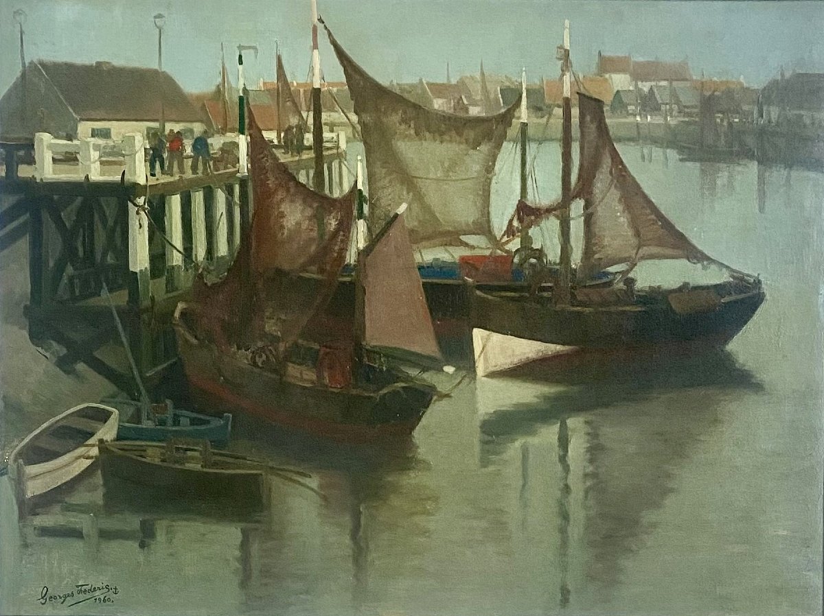 Georges Frederic (1900-1981). "Zeebrugge" 1960. Exposé au Salon des peintres de la mer.-photo-2
