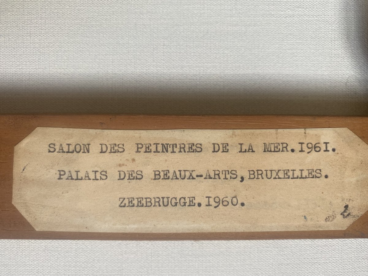 Georges Frederic (1900-1981). "Zeebrugge" 1960. Exposé au Salon des peintres de la mer.-photo-3