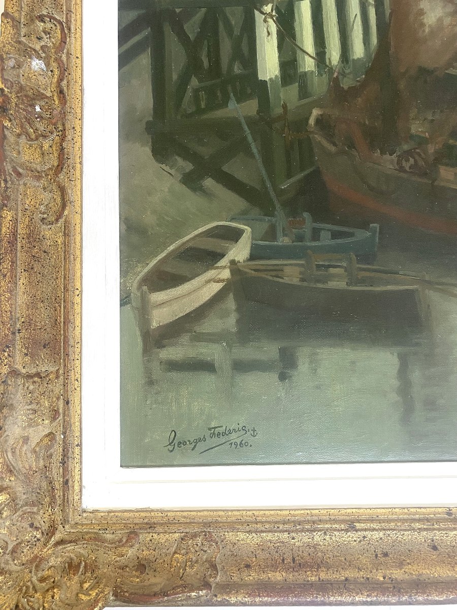 Georges Frederic (1900-1981). "Zeebrugge" 1960. Exposé au Salon des peintres de la mer.-photo-2