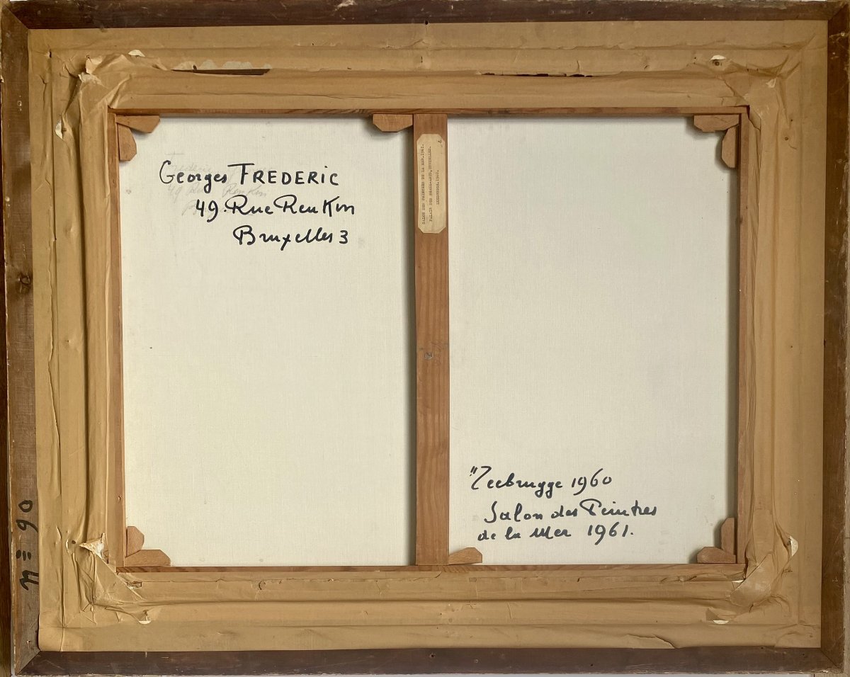 Georges Frederic (1900-1981). "Zeebrugge" 1960. Exposé au Salon des peintres de la mer.-photo-3