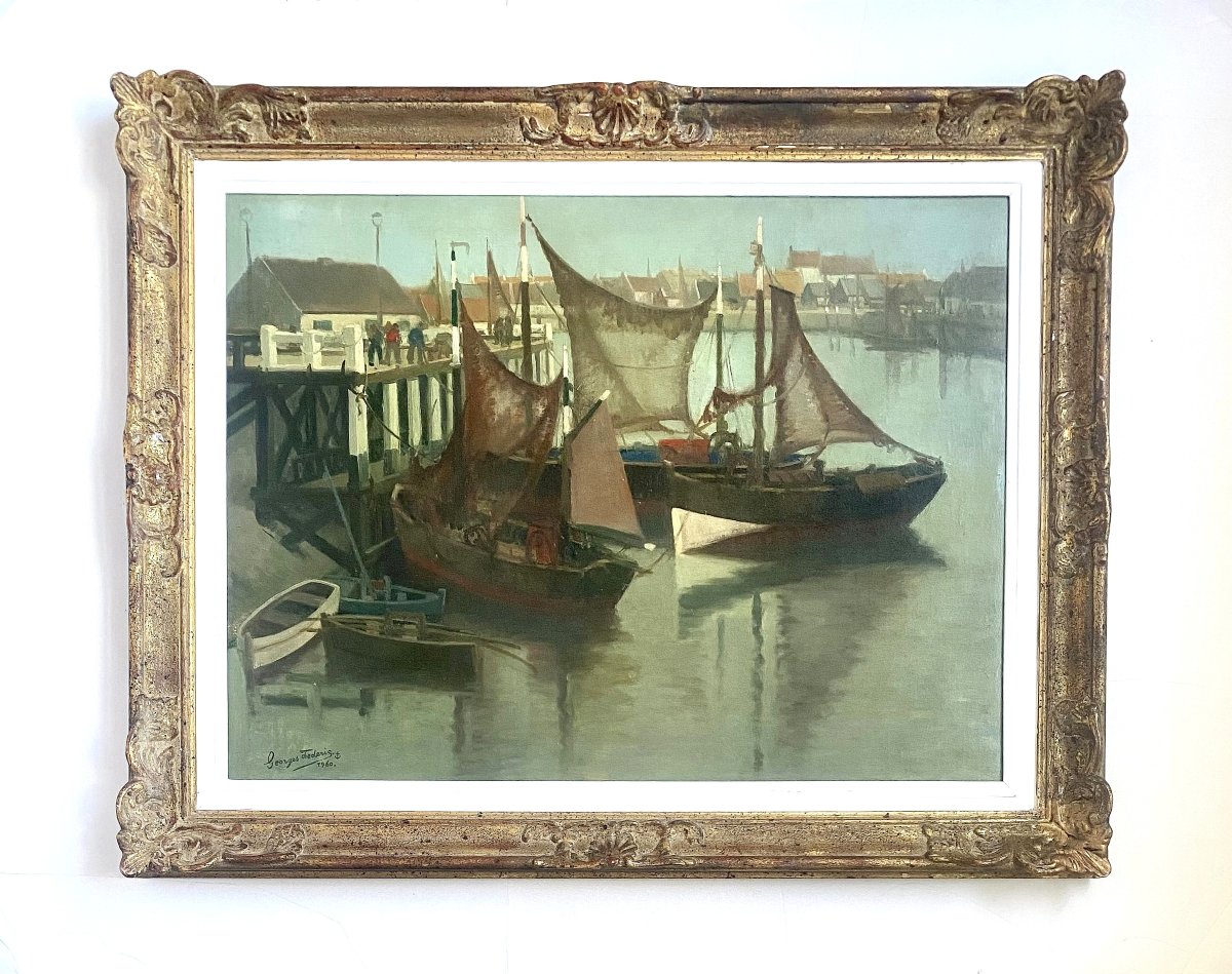 Georges Frederic (1900-1981). "Zeebrugge" 1960. Exposé au Salon des peintres de la mer.