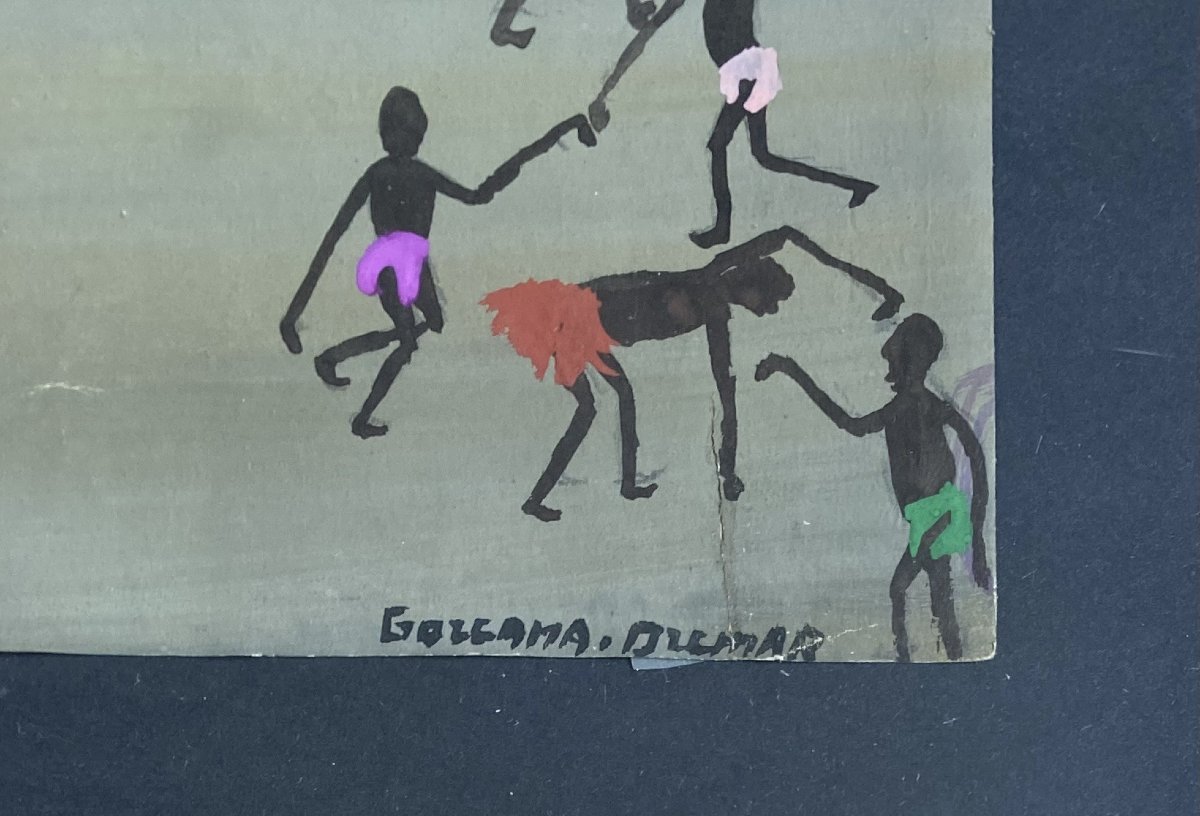 Gorgama Oumar (XXe). École de peinture de Poto-Poto. "Danse". Gouache. Années 50-60.-photo-3