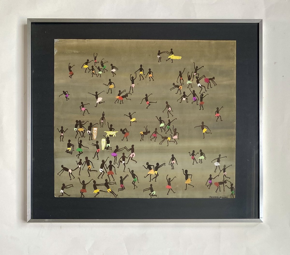 Gorgama Oumar (XXe). École de peinture de Poto-Poto. "Danse". Gouache. Années 50-60.