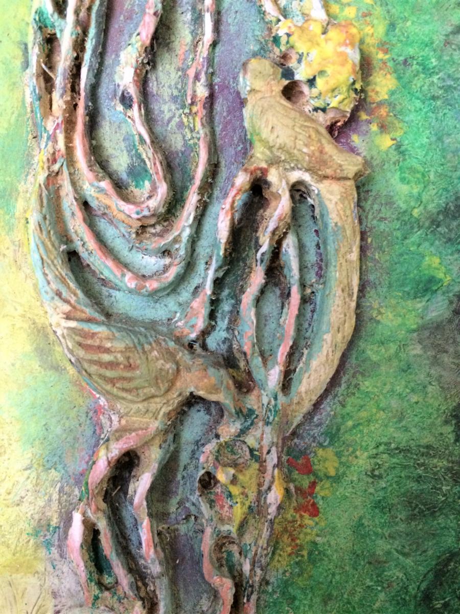 Congo. Painted High Relief. "women On The Edge Of The River". The 50's.-photo-4