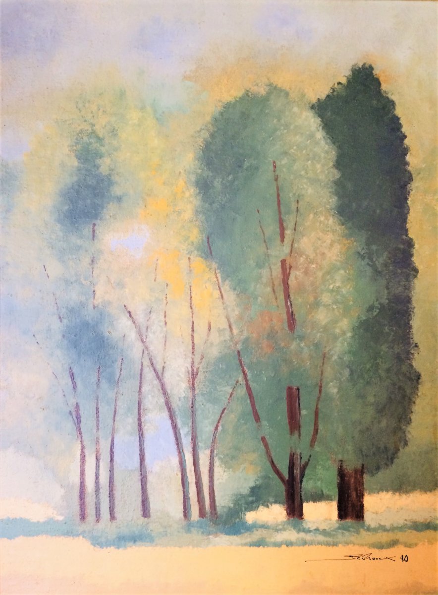 Georges Debroux. "trees". Oil On Panel. 1990.-photo-2