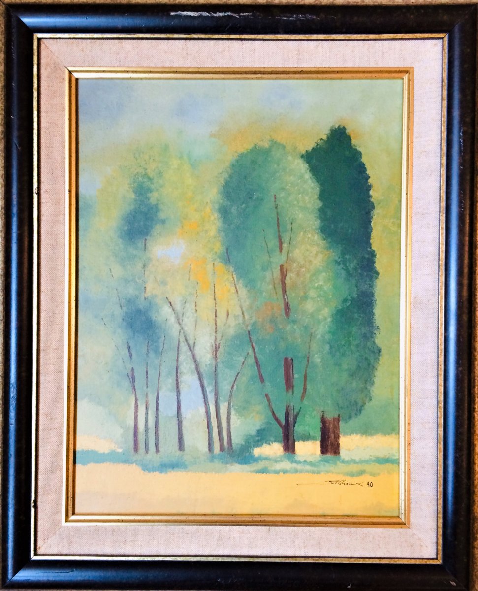 Georges Debroux. "trees". Oil On Panel. 1990.