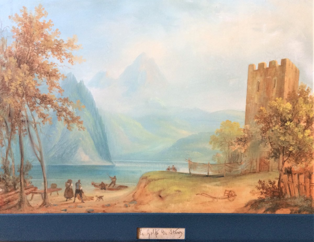 " Paysage de Starigrad". (Croatie). 1815. Technique mixte.-photo-2