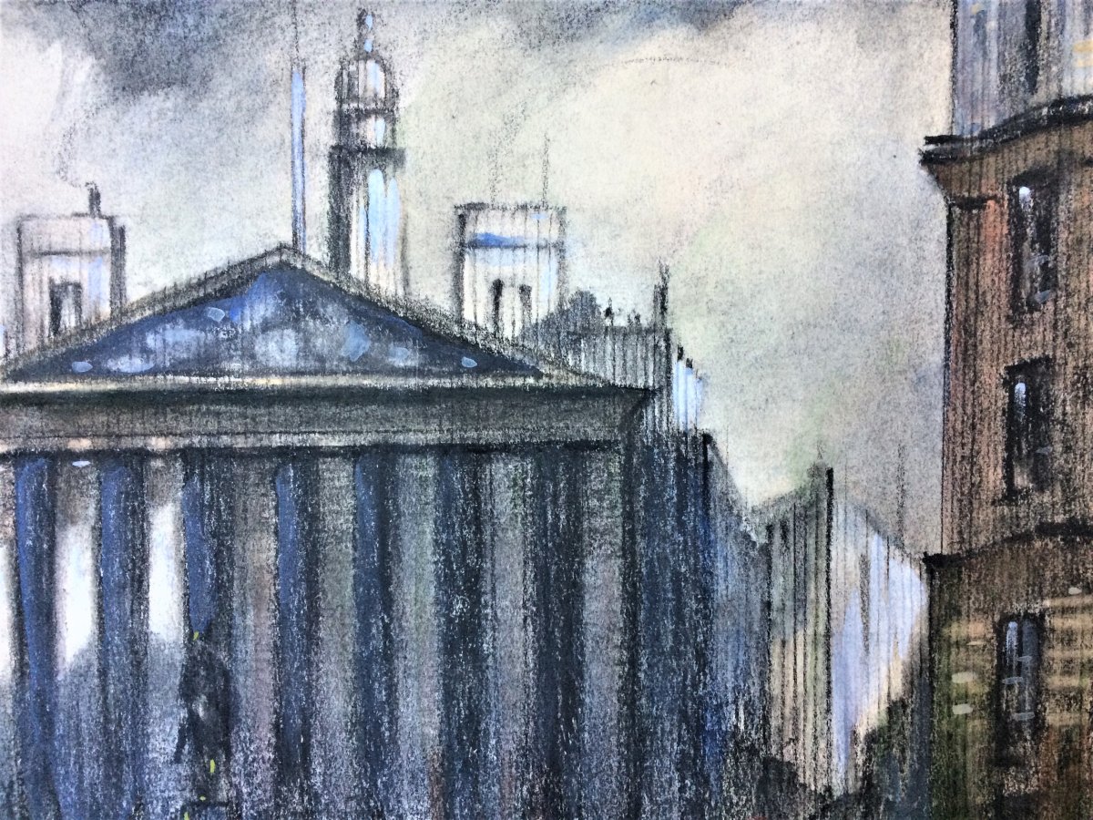 Victor Quiénen. "Londres, la Bourse". 1951. Pastel.-photo-2