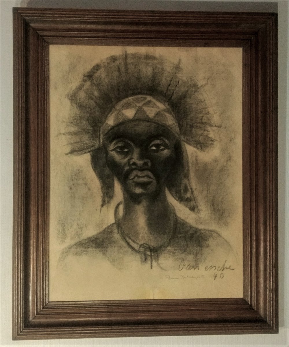 Maurice Van Essche. Danseur de la tribu des Luba (Congo). 1940. Fusain.-photo-4