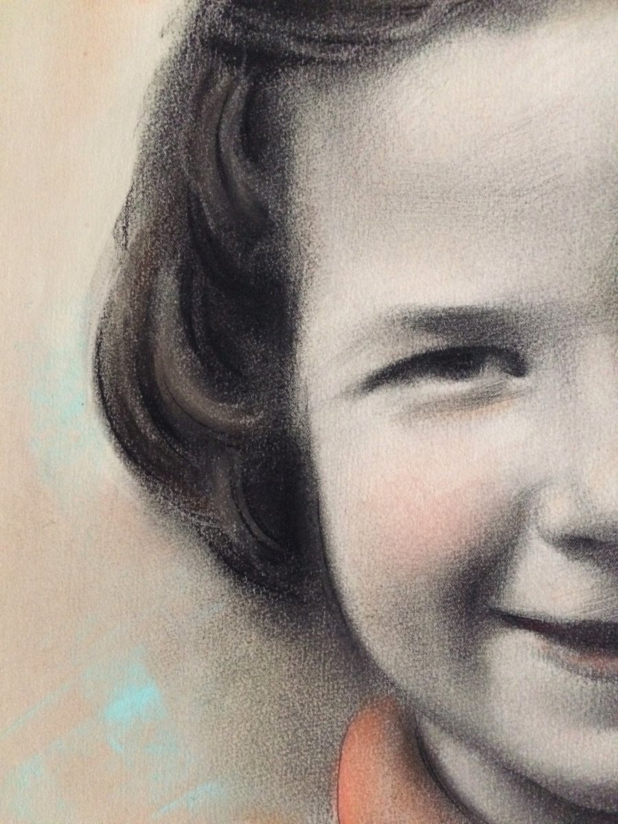 Jean Winance. "portrait Of A Child". 1936. Pastel And Charcoal.-photo-4