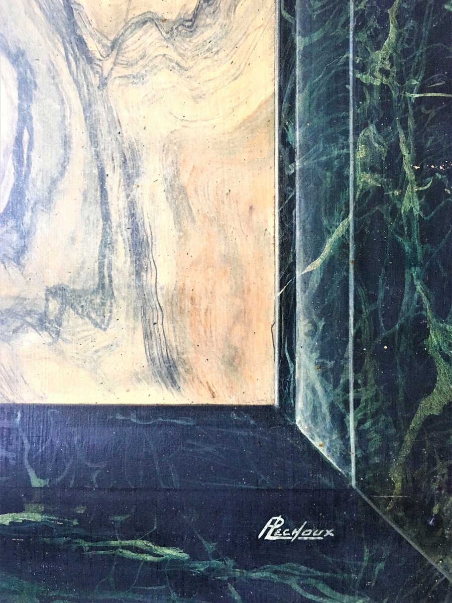 Faux Marble, Trompe l'Oeil. Oil On Strong Paper. 1900-1920-photo-2