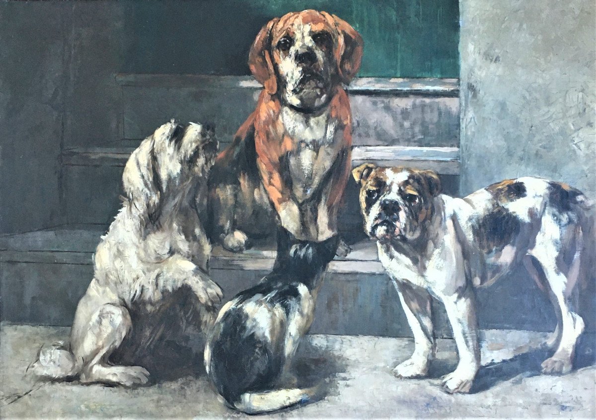Edmond Van Der Meulen (1841-1905). "dogs And Cat". XIX.-photo-2