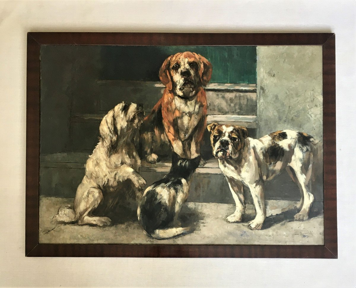 Edmond Van Der Meulen (1841-1905). "dogs And Cat". XIX.