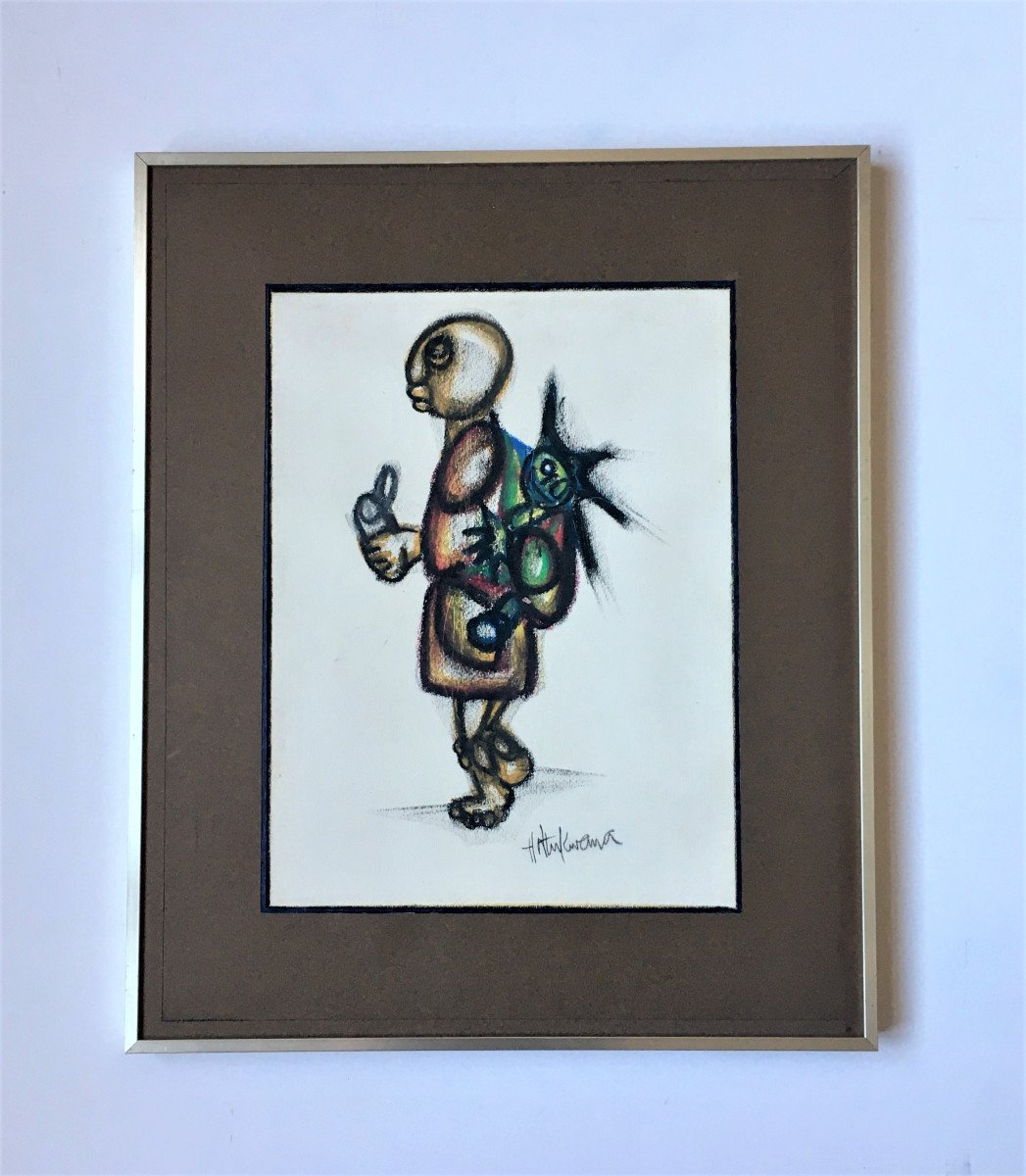 Hargreaves Ntukwana (Afrique du Sud 1938-1998). " Maternité". Vers 1970. Technique mixte.-photo-2