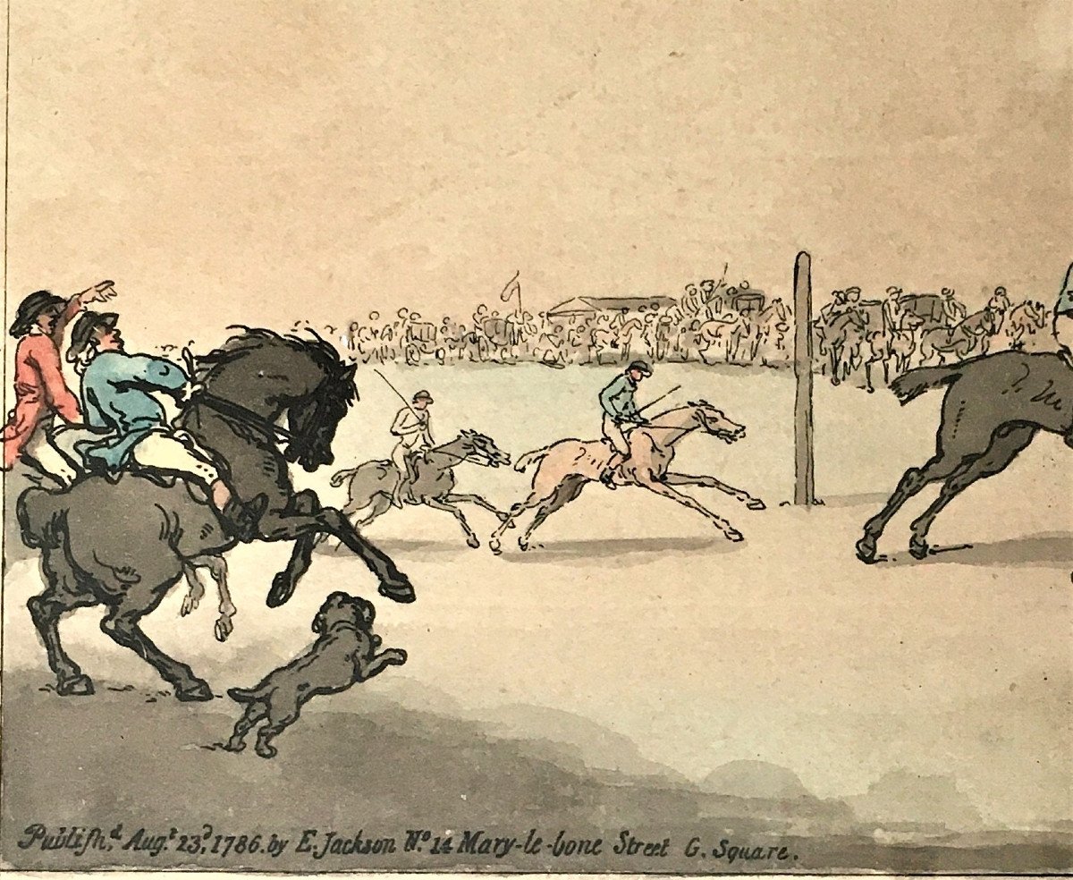 Thomas Rowlandson (1756-1827). " Horse racing" .  Eau-forte aquarellée. Edité en 1786 par Elizabeth Jackson.-photo-4