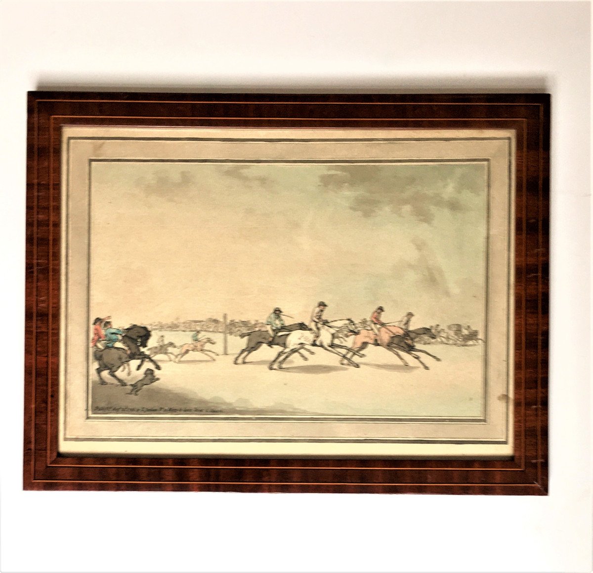 Thomas Rowlandson (1756-1827). " Horse racing" .  Eau-forte aquarellée. Edité en 1786 par Elizabeth Jackson.