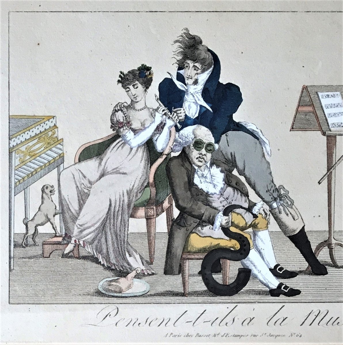 Gravure satirique. " Pensent- t- ils à la musique". Vers 1840.-photo-3