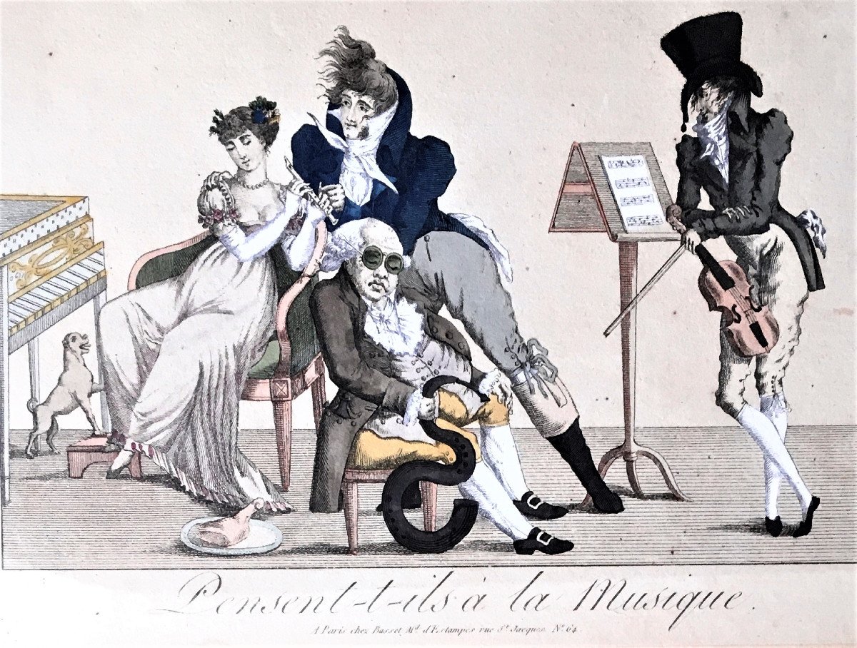 Gravure satirique. " Pensent- t- ils à la musique". Vers 1840.