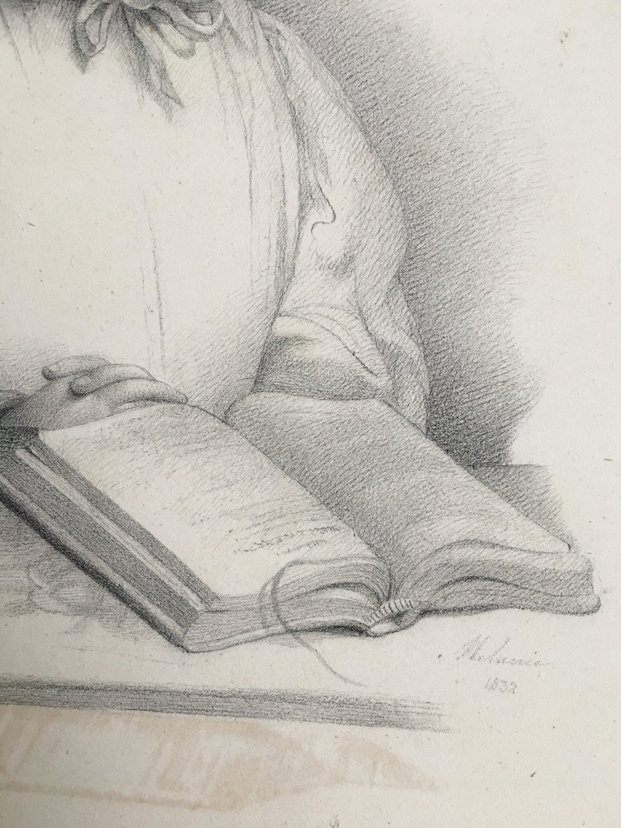 Dessin . "Portrait de Madame Jules Delehaye" par Mélanie Mestdagh. 1832. Paris.-photo-2