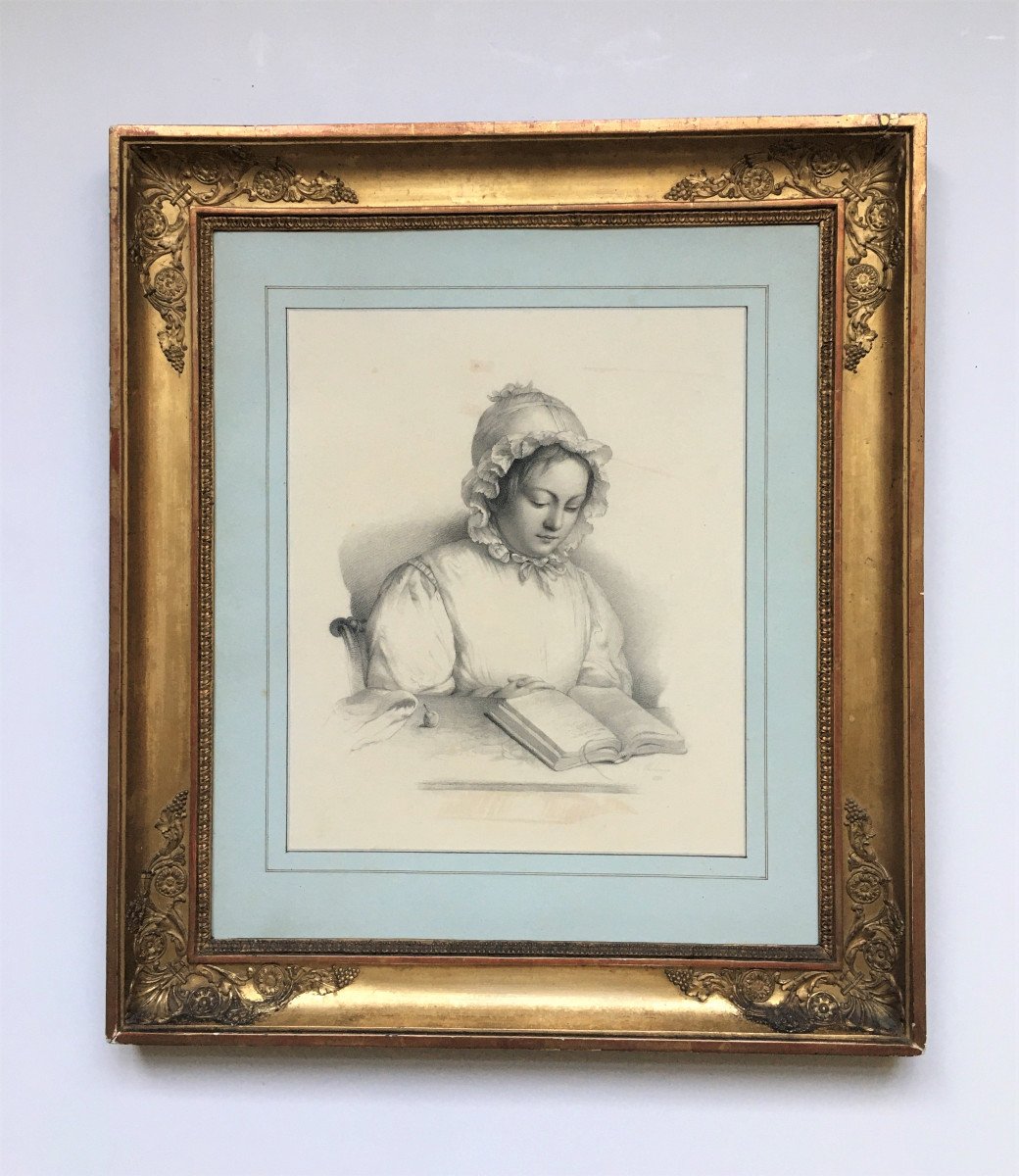 Dessin . "Portrait de Madame Jules Delehaye" par Mélanie Mestdagh. 1832. Paris.