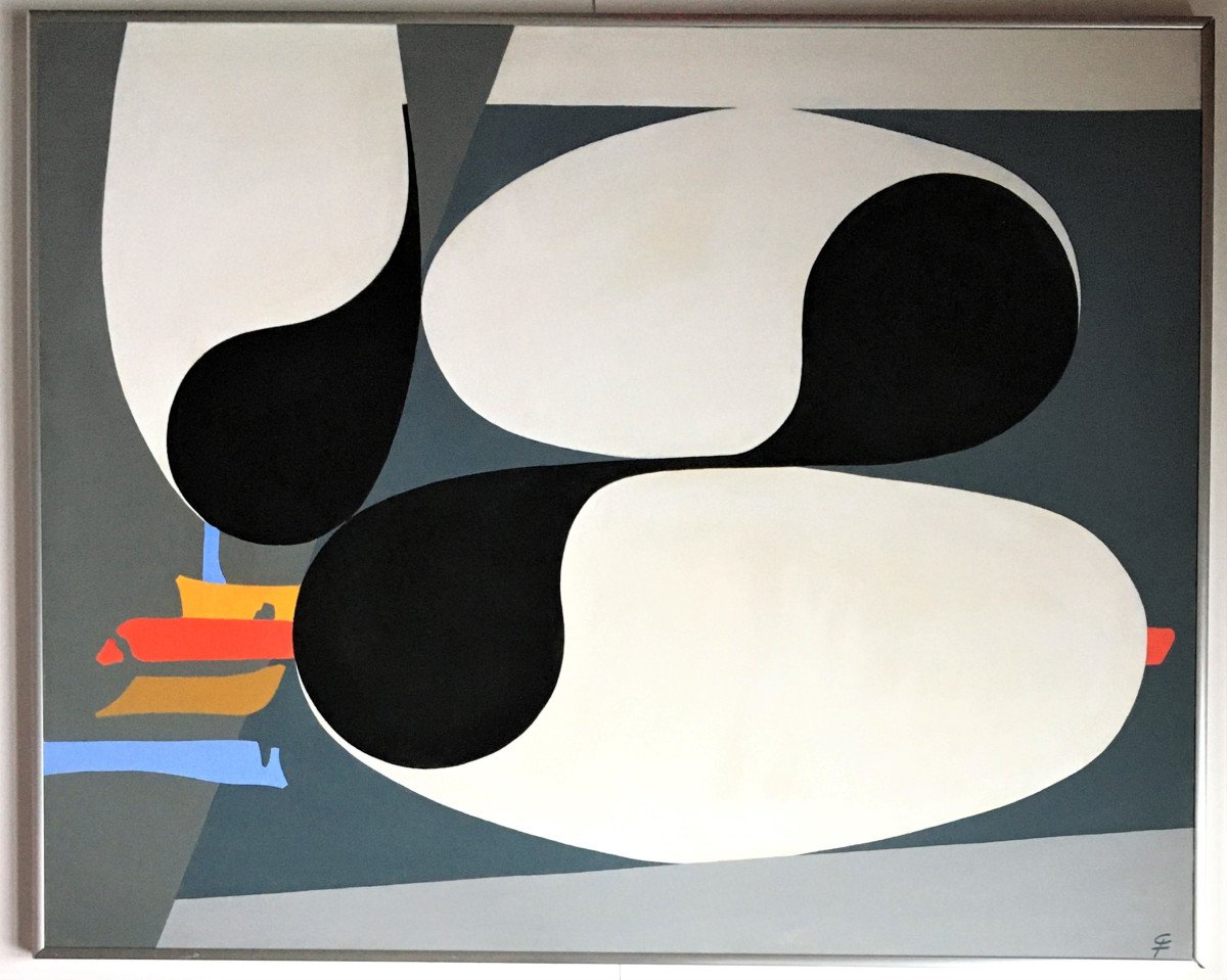 Gaston Xhardez, Bruxelles (1924-1996). tableau abstrait. Vers 1970.-photo-2