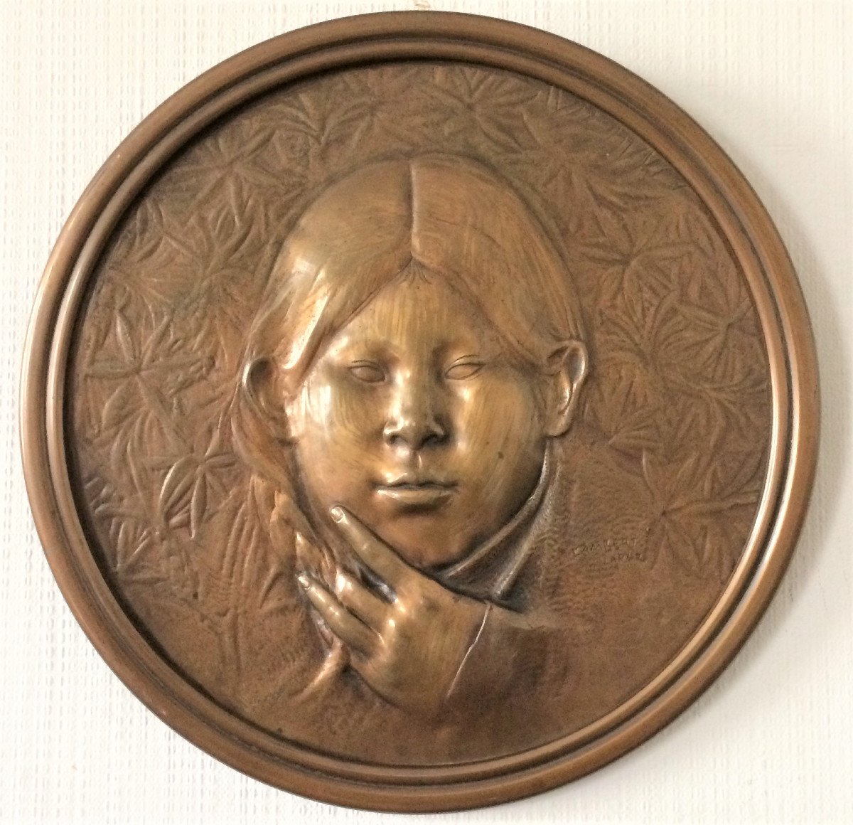 Art Nouveau. Léon Eugène Lambert. "La Paz" (la Paix). Bronze à patine naturelle. Bas-relief.-photo-3