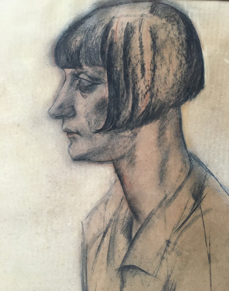 Robert Van Cauwenberghe (Gand, 1905-1985). " Portrait de femme". 1928. Expressionnisme.-photo-2