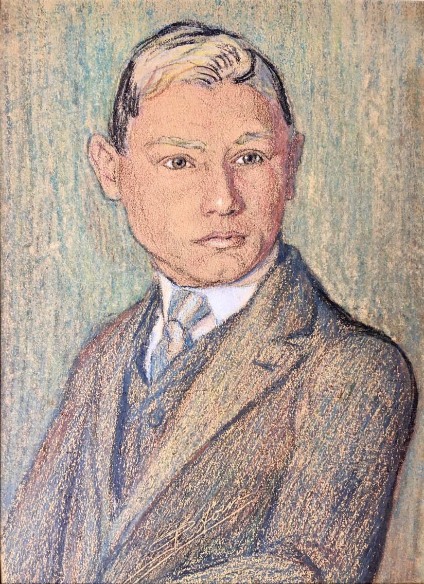 Emile Patoux (1893-1985).  " Portrait de jeune homme". Années 20.