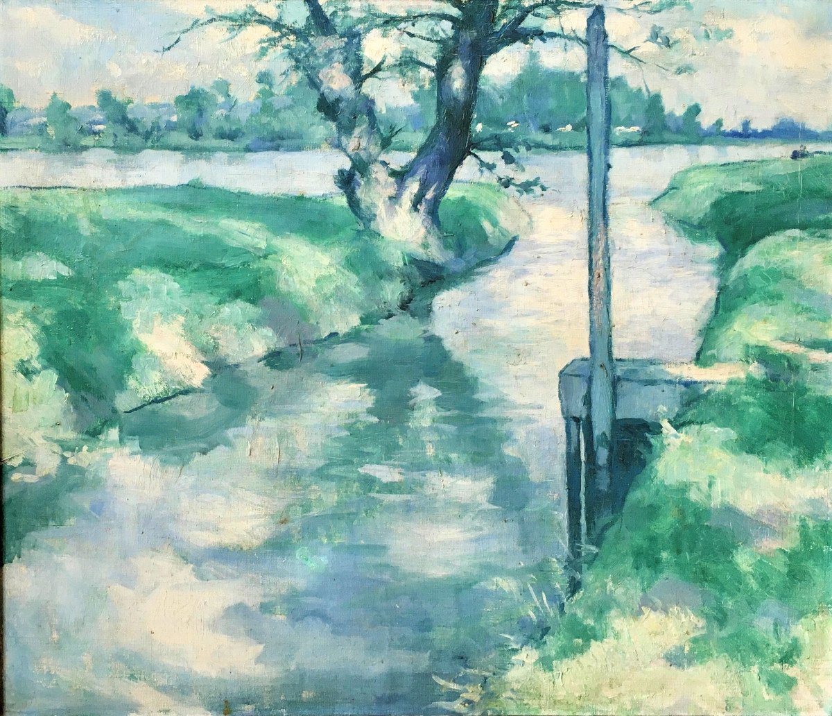 Emile Joseph Patoux (Mellet, 1893 - Bruxelles, 1985). " Bord de rivière". Vers 1920.