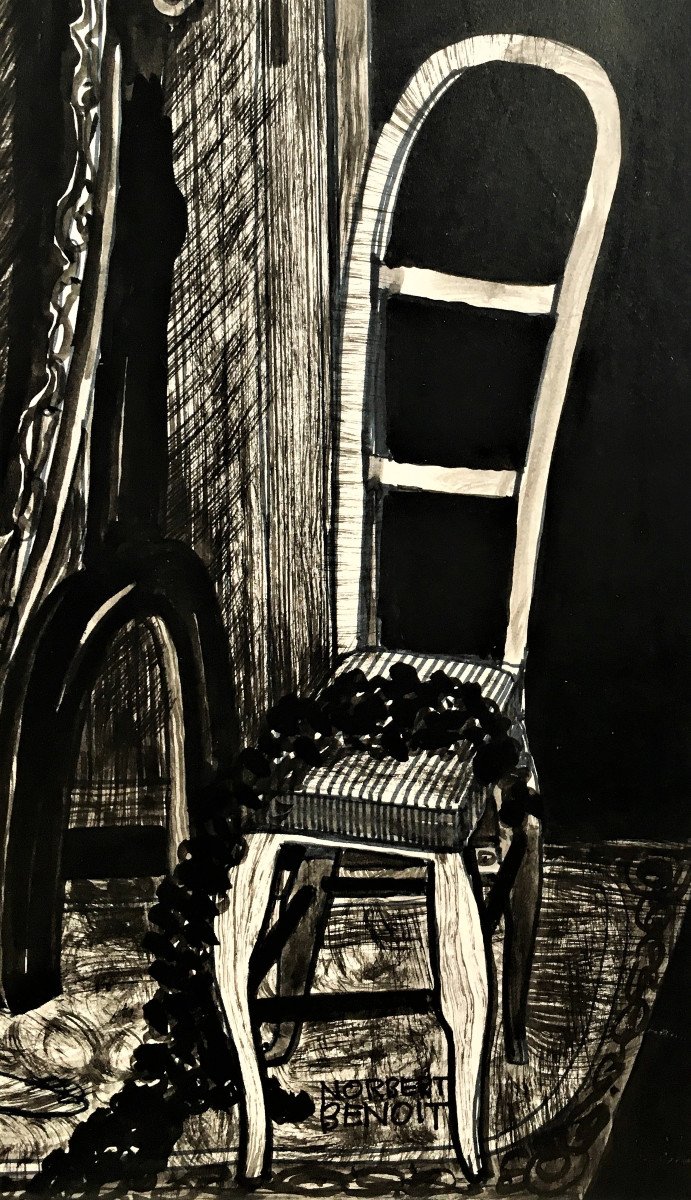 Norbert Benoit (1912-1997). "Le miroir". 1969. Surréalisme belge.-photo-3