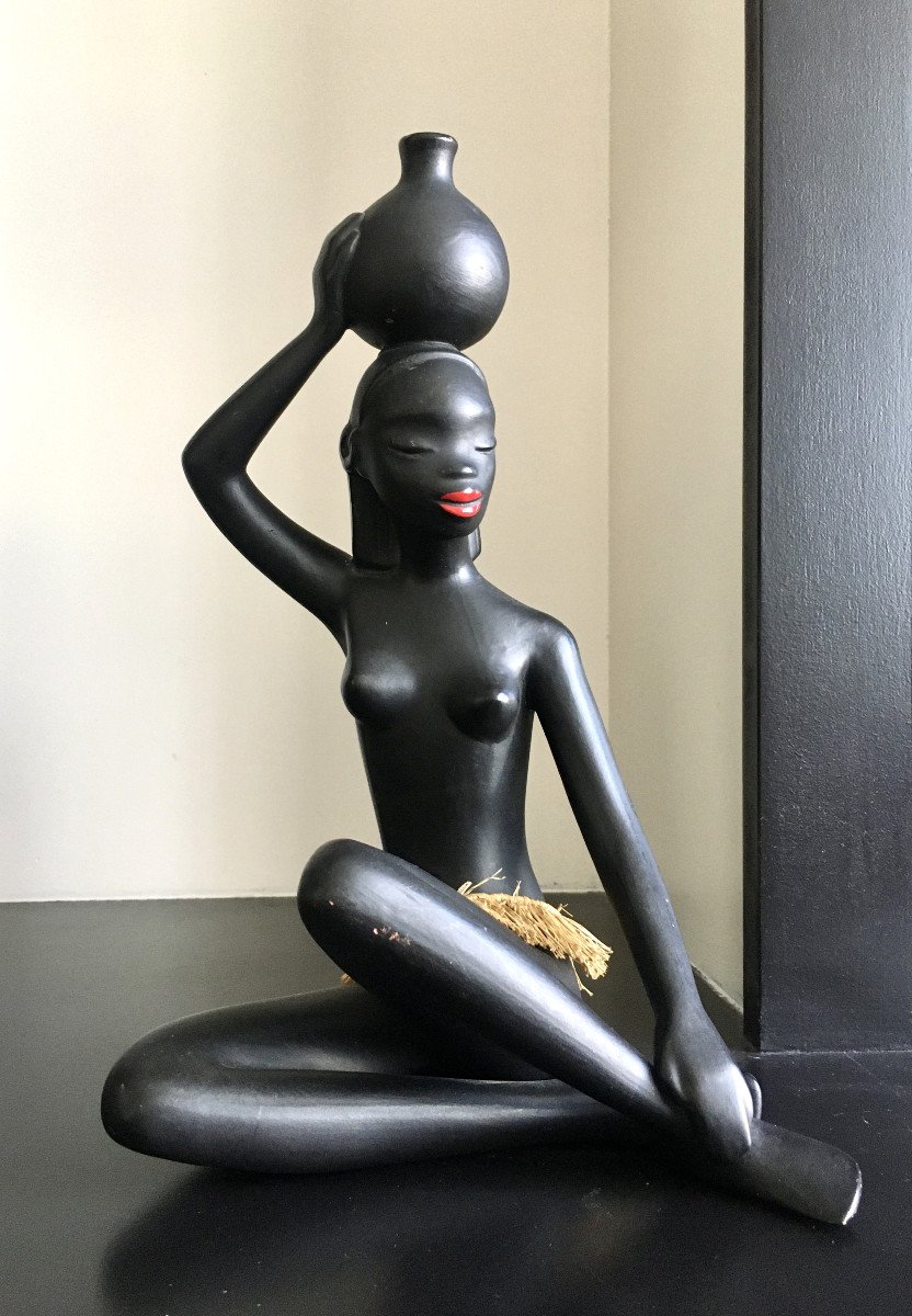 Gmundner Keramik " Femme africaine". 1950. Autriche.-photo-3