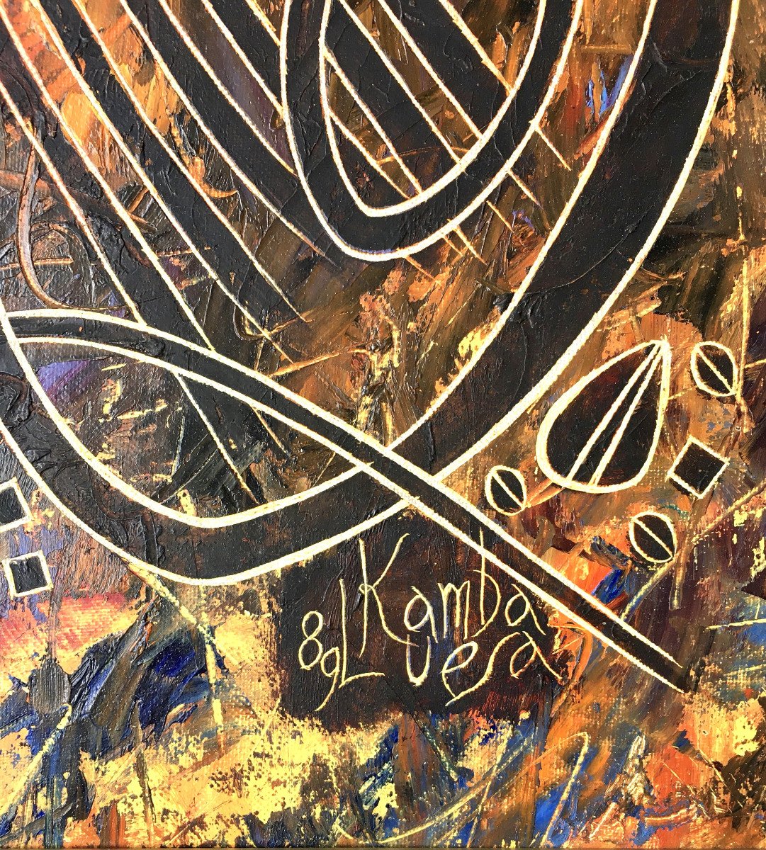 Kamba Luesa (1944-1995) " Africaine aux poissons". 1989. Congo.-photo-3