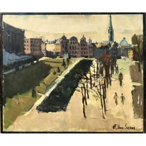 Eric Van Soens (1939- ?). " Mont des Arts, Bruxelles". Années 70.