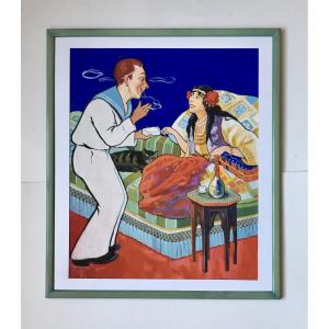 Art Déco. Projet d'affiche pour cigarette. Années 30. (Orientalisme).