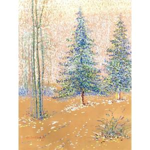 Jos Zoetholdt (xix-xx). "trees". 1921. Pointillism.