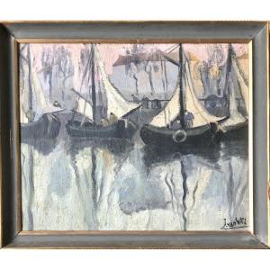 Jean van Wel (1906 - 1990). " Barques de pêcheurs". Années 30.
