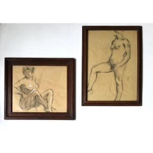 Deux  dessins de Jef Codron (1882-1942). " Nus".  Années 20.