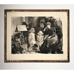 Paul Renouard (1845-1924). "the Music Lesson". Etching. Around 1900.