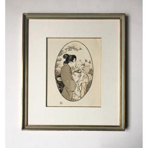 Helen Hyde (1868-1919). " Woman and infant". Gravure sur bois couleur. Vers 1900.