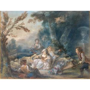 Pierre-michel De Lovinfosse (liège, 1745-1821). “pastoral Summer”. 1815. Pastel On Canvas.
