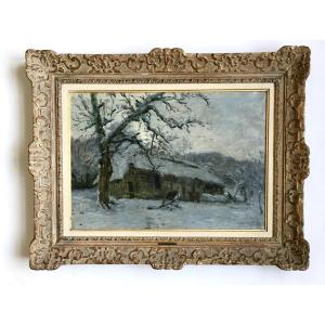 Adolphe-félix Cals (paris, 1810-honfleur, 1880). "honfleur, The Butin Farm Under The Snow". 1878