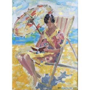Raoul Lejeune (1903-1987). “young Woman At The Beach”. 1924