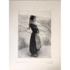 Lucien Penat (1873-1955). “young Girl With A Headdress”. Etching.