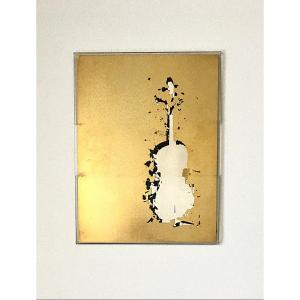 Fernandez Arman (Nice, 1928-  New York, 2005. " Violon".  Lithographie. Feuille d'Or.