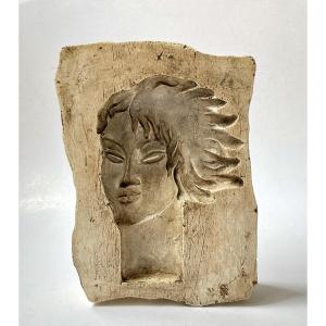 Sculpture. Plâtre d'atelier. "Visage". Moule. Années 40-50.