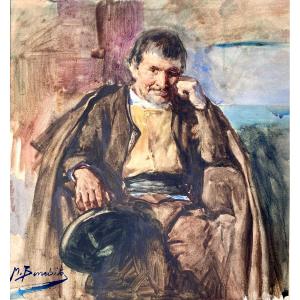 Manuel Benedito Vives ( Valence, 1875- 1963, Madrid). " Portrait d'homme au chapeau". Vers 1900