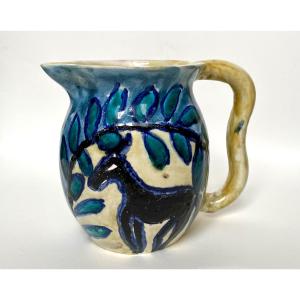 Annette Roux (20th Century). Pitcher With Donkeys. 1940s-1950s. Ceramic.
