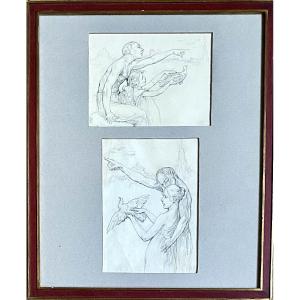 Henri Privat-livemont (1861-1936, Brussels). "the Flight". Two Drawings. Art Nouveau.